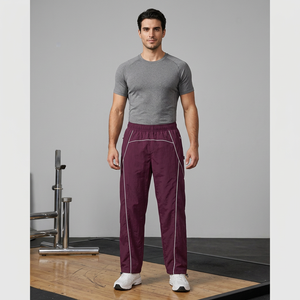 OEM <b>Men</b>’s Baggy Sweatpants Loose Fit Wide Leg Streetwear <b>Trousers</b> with <b>White</b> Piping Stripes Fashion Unisex Casual Nylon <b>Trouser</b> - Product Image 1