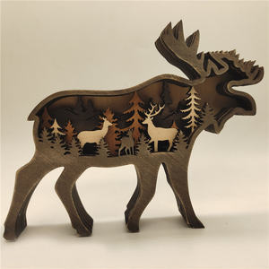 Multicouche Ours Cerf <span class=keywords><strong>Loup</strong></span> <span class=keywords><strong>Elfe</strong></span> 3D en bois découpé au laser Décoration de Noël Figurines d'animaux en bois - Product Image 4
