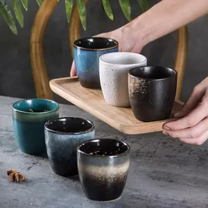 थोक जापानी शैली सिरेमिक चाय का प्याला 5oz एस्प्रेसो कप, घर कार्यालय के लिए चीनी मिट्टी के बरतन कॉफी कप Handless चाय मग और छुट्टी उपहार