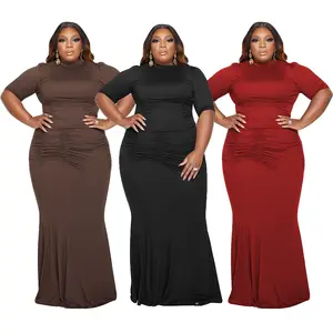 D230018 Women Plus Size Two Piece Skirt Set Solid Casual Pleated Top And Long Skirt Outfits For Fat Women