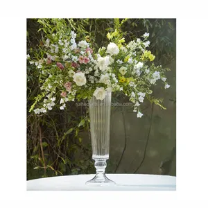 Hochzeits lieferant maßge schneiderte Glas blumenvase Kristall hohe Blume Trompete Vase Blumen Herzstück für Event Party Tisch dekoration