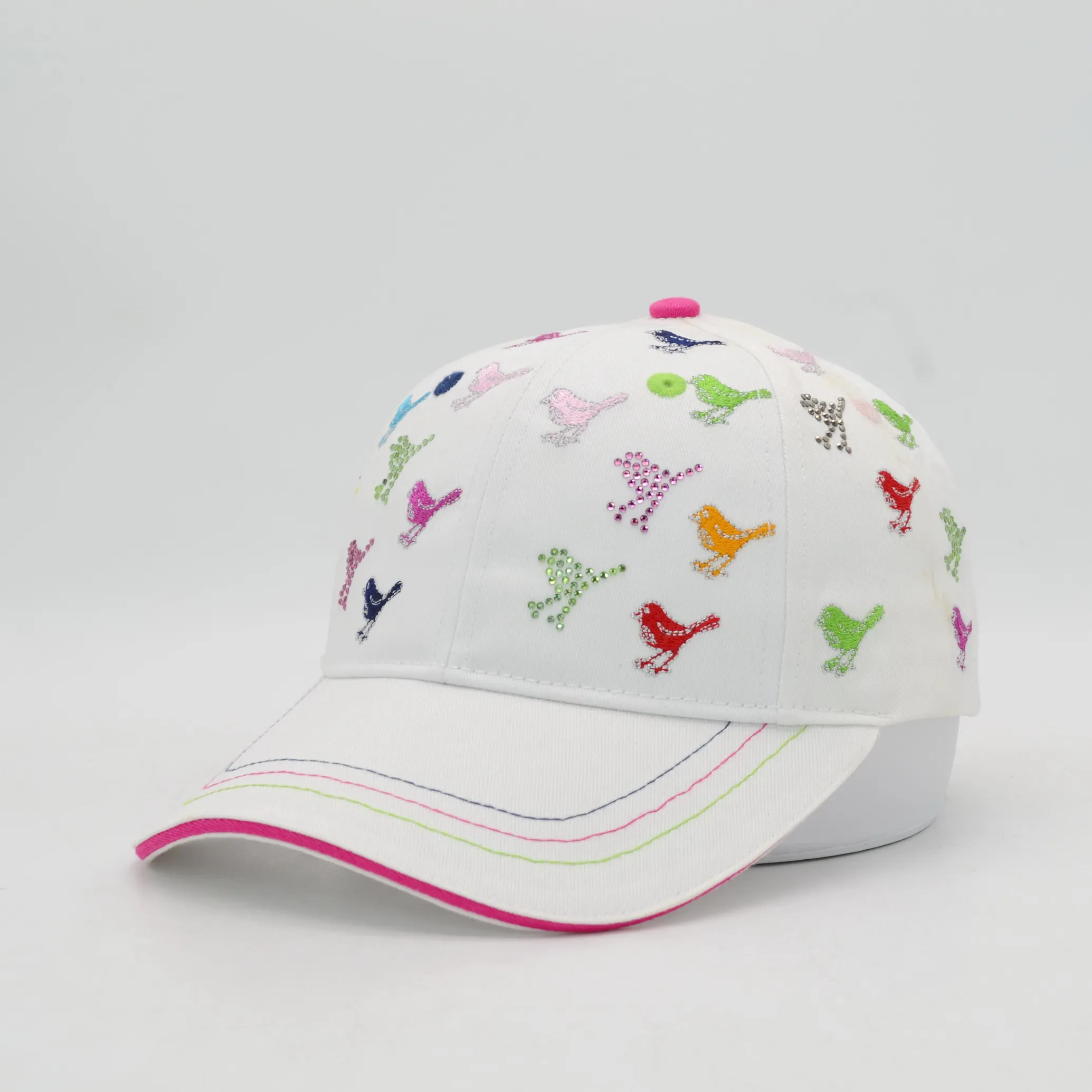 Custom 6 Panel golf baseball cap with diamond rhinestone embroider logo high quality standard girls cap