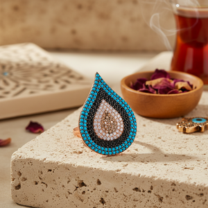 Forma de pera buena suerte diseño de ojo turco anillo de racimo tradicional turquesa único al por mayor hecho a mano 925 joyería de plata esterlina - Product Image 2