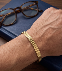 DIVYORO 3 Line Classic Gold Plated Kada for <b>Men</b> Premium Copper and Brass Bracelet Traditional Male Fashion Jewelry Ethnic Daily - Product Image 5