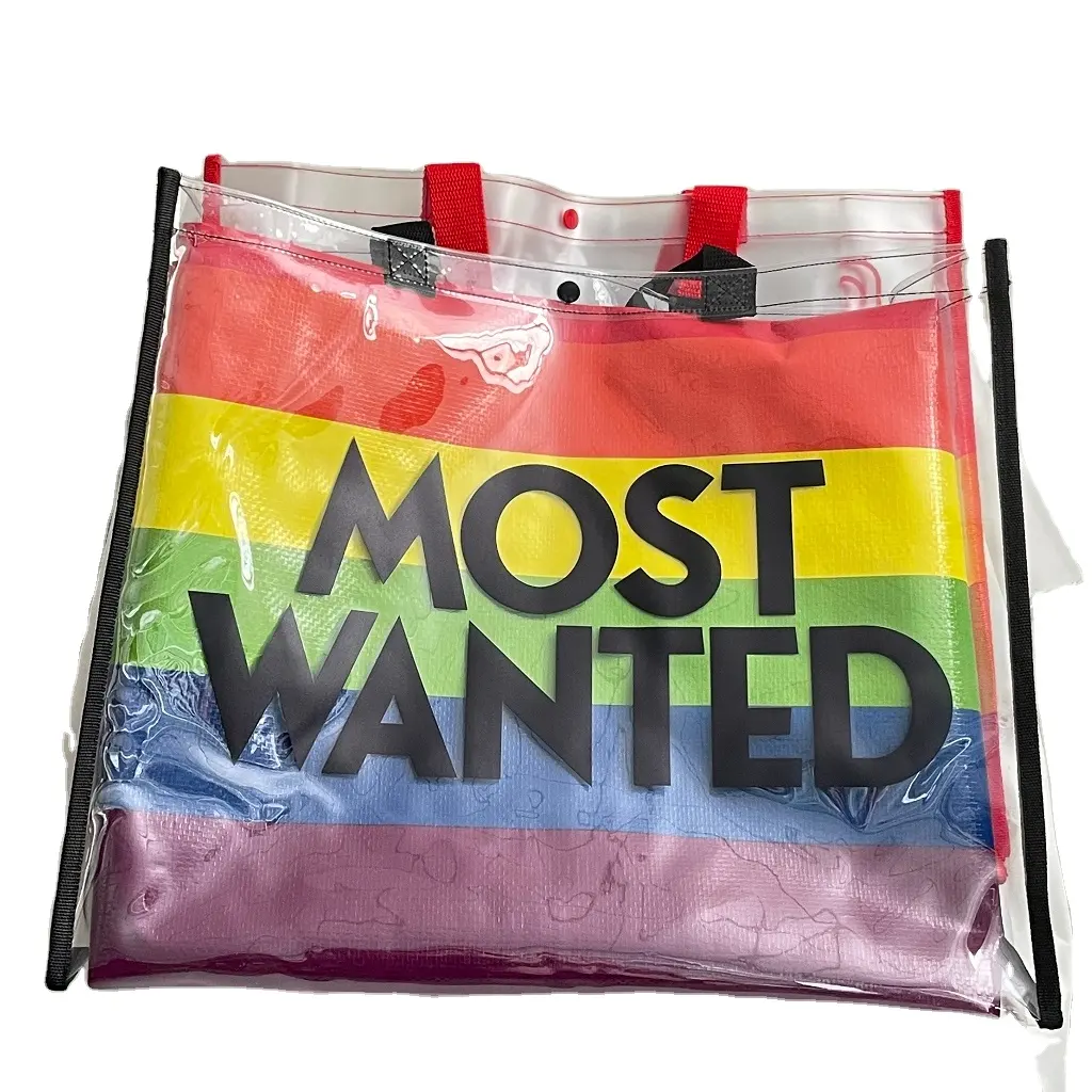 Custom logo print glossy or matte waterproof clear pvc zipper lock bag transparent shopping tote bags for clothes