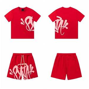 Ensemble T-shirt et short décontracté unisexe en mousse imprimée style Drill, col rond, manches courtes, tendance - Product Image 3