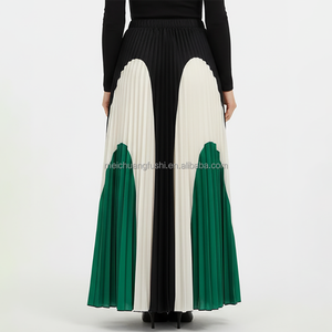 Kadınlar için Özel Çok Renkli Bloklu Moda Şık <span class=keywords><strong>Maxi</strong></span> Pileli Etek - Product Image 2