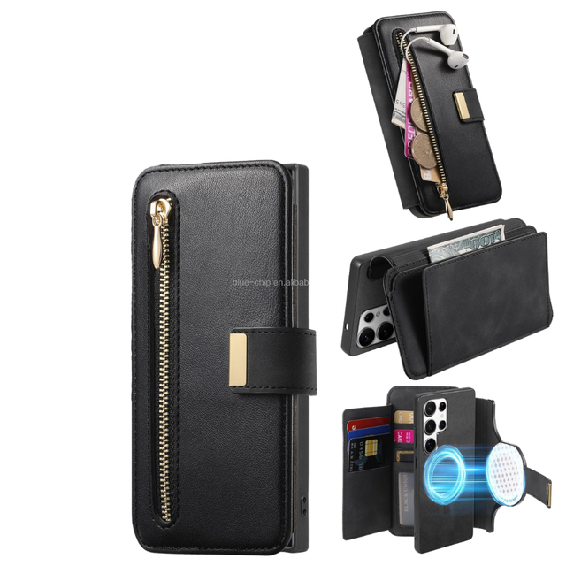 New Magnetic Charging Phone Stand Ring Design 2 in 1 Detachable Leather Wallet Case for Samsung S25 Ultra S24 Ultra S23 Ultra