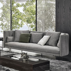 Sofá Seccional Cuadrado de Tres Plazas Tapizado en Cuero Genuino Minimalista Italiano para el Hogar, Estilo Villa Masculino y Discreto - Product Image 2