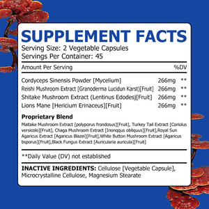 Capsules de complexe de champignons haute puissance avec Crinière de lion pour une énergie et une humeur naturelles améliorées, emballage personnalisé - Product Image 2