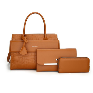 Ensemble de sacs à main 3 pièces en PU gaufré croco pour femme, idéal pour le travail, avec pochette à rabat, portefeuille zippé et bandoulière amovible - Product Image 1