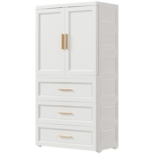 European Double Doors Storage Drawer Cabinet Plastic White Wardrobe
