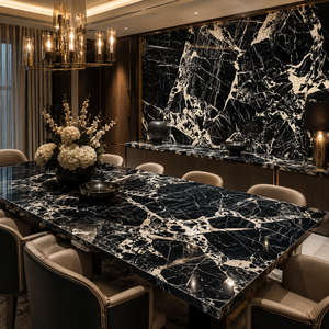 Panneau mural décoratif en marbre classique noir et blanc, revêtement intérieur pour salon, salle de bain, hôtel, mur de fond - Product Image 2