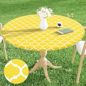 <strong>Round</strong> Picnic <strong>Tablecloth</strong> Waterproof Elastic Fitted Table Covers <strong>Wipeable</strong> Flannel Backed Vinyl <strong>Tablecloths</strong> for Camping - Product Image 6