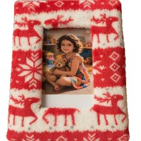 Cadre photo de Noël tendance avec motif en flanelle, design artistique en tissu carré, cadre décoratif en panneau MDF de 6-7 pouces