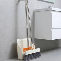 Ensemble balai et pelle 4-en-1 en PP avec raclette, brosse à plancher à poils doux, manche en métal, kit de nettoyage pour hôtel