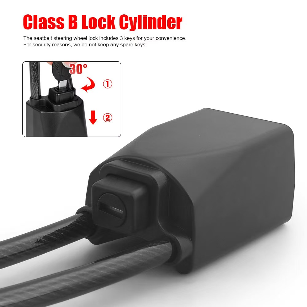 Universal U-Shaped Car Steering Wheel Lock with Seat Belt Socket Fixed Rope - Anti-Theft Device Secu