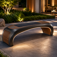 Banco Solar Curvo Inteligente para Exteriores, Banco de Parque con Luz LED y Carga Solar para Patio de Villa, Área Escénica, Plaza
