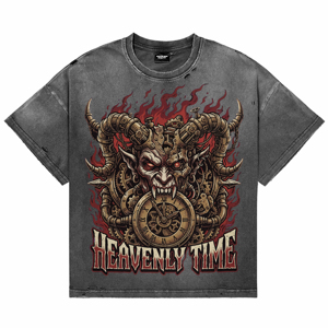 Camisetas Extra Grandes de Alta Calidad para Hombre, Lavadas al Ácido, con Efecto Desgastado, Transpirables, 100% Algodón, Personalizadas con Estampado Retro Mecánico de Demonio DTG, Casuales - Product Image 1