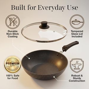 Wok de Cerámica Antiadherente de 28 cm con Tapa de Vidrio, Asas Desmontables de Baquelita, Capacidad de 4-7 L, Apto para Lavavajillas, para Cocina de Gas e Inducción - Product Image 2