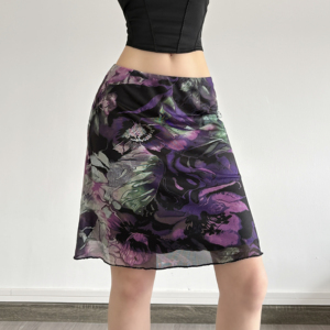 Falda Midi de Verano para Mujer, Estilo Y2K, Ombre Dip-Dye, Transpirable, Ecológica, Fruncida, Vintage, Cintura Baja, Tejido de Malla, para Vacaciones - Product Image 4