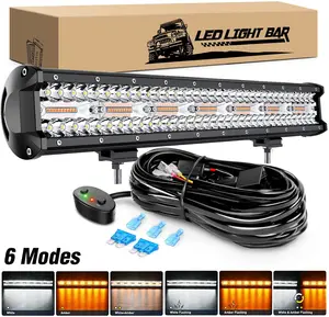 Nuevo modelo de 6 luces, barra de luz LED estroboscópica de ámbar blanco para coche, 20 pulgadas con modo de iluminación, función de memoria, arnés de cableado