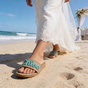 Sandalias de Lino Personalizadas con Nombre Tejido, Pantuflas de Playa para Verano, Regalo para Fiesta Nupcial - Product Image 2