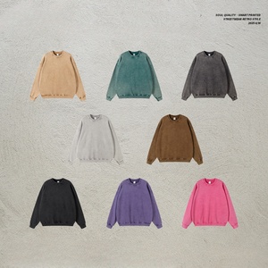 Haute qualité 100% coton lourd lavé à l'acide <span class=keywords><strong>Vintage</strong></span> sweat cou ample solide automne éponge tissu Anti-boulochage pull - Product Image 2
