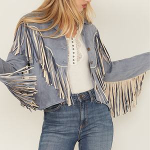 LARSUR Özel Üretim Suni Süet Saçaklı Püsküllü Ceket Batı Tarzı Bomber Kısaltılmış Uzun Kollu Motosiklet Yarışı Süet Ceket Kadın - Product Image 1