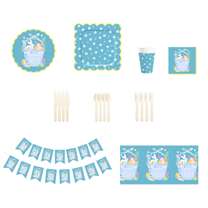 DAMAI <b>Easter</b> Party Supplies Disposable Scalloped Tableware Set Birthday Favor for 8 Guests Bunny Flower Paper Plates - Product Image 5