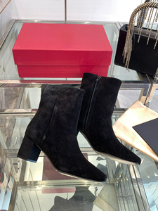 Bottines en daim noir à bout carré avec fermeture éclair arrière, chaussures décontractées pour l'automne et l'hiver - Product Image 2