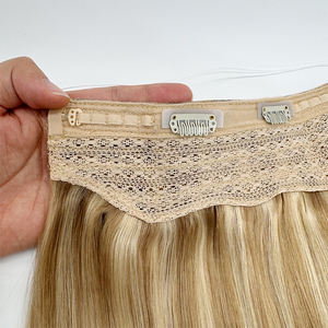 Real Human Hair Two Clips <b>Halo</b> Human Hair <b>Extensions</b> Fish Line Wholesale Price Blonde Color Remy Hair <b>Extensions</b> - Product Image 4