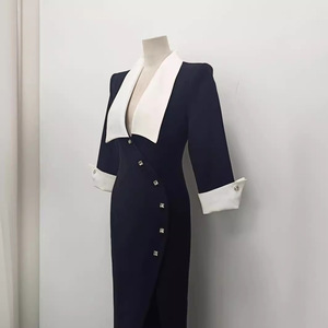 Cao cấp phong cách cổ điển dài ăn mặc màu đen trắng thoáng khí bông voan v-cổ logo trên trở lại mô hình rắn cho văn phòng đám cưới - Product Image 4