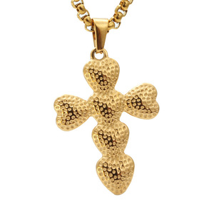 Heart-shaped Cross Pendant <b>Necklace</b> Fashion Gold Zinc Alloy Gift Jewelry for Men Women <b>Couple</b> Student Trendy Design - Product Image 1