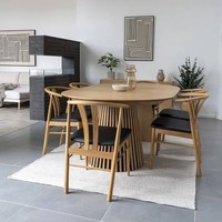 Meubles de restaurant de luxe, table de salle à manger extensible ronde en bois, ensemble de table à manger pour 6 à 12 personnes