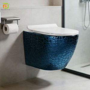 WC suspendu mural en céramique de style moderne, bleu, avec siphon en P et chasse d'eau par lavage, sanitaires - Product Image 1