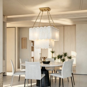 Luxury Brass Copper Alabaster Marble Pendant <b>Light</b> Two-Tier Rectangular Chandelier Dimmable LED <b>Dining</b> Room Hotel Lighting - Product Image 3