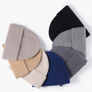 Customized Beanie <b>Cap</b> <b>Winter</b> Thick Solid Color Warm Knitted Hat with High-end Leather Label - Product Image 3