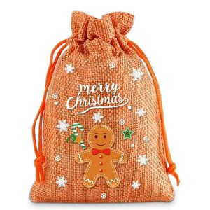 Sac en toile de jute de Noël 10x14cm, sac en lin durable, logo personnalisable, pochette en jute, à utiliser pour les bonbons de Noël, les jouets, l'emballage de cadeaux - Product Image 6