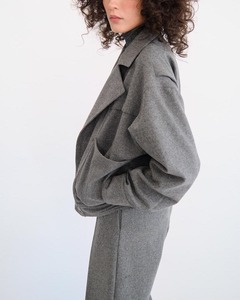 Chaqueta corta informal de moda para mujer personalizada de fábrica nueva chaqueta de bombardero de gran tamaño de manga larga con solapa gris retro de viscosa de lana - Product Image 5