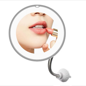 Miroir de salle de bain mural flexible à col de cygne rond en plastique avec lumière LED pour le maquillage et le rasage - Product Image 4