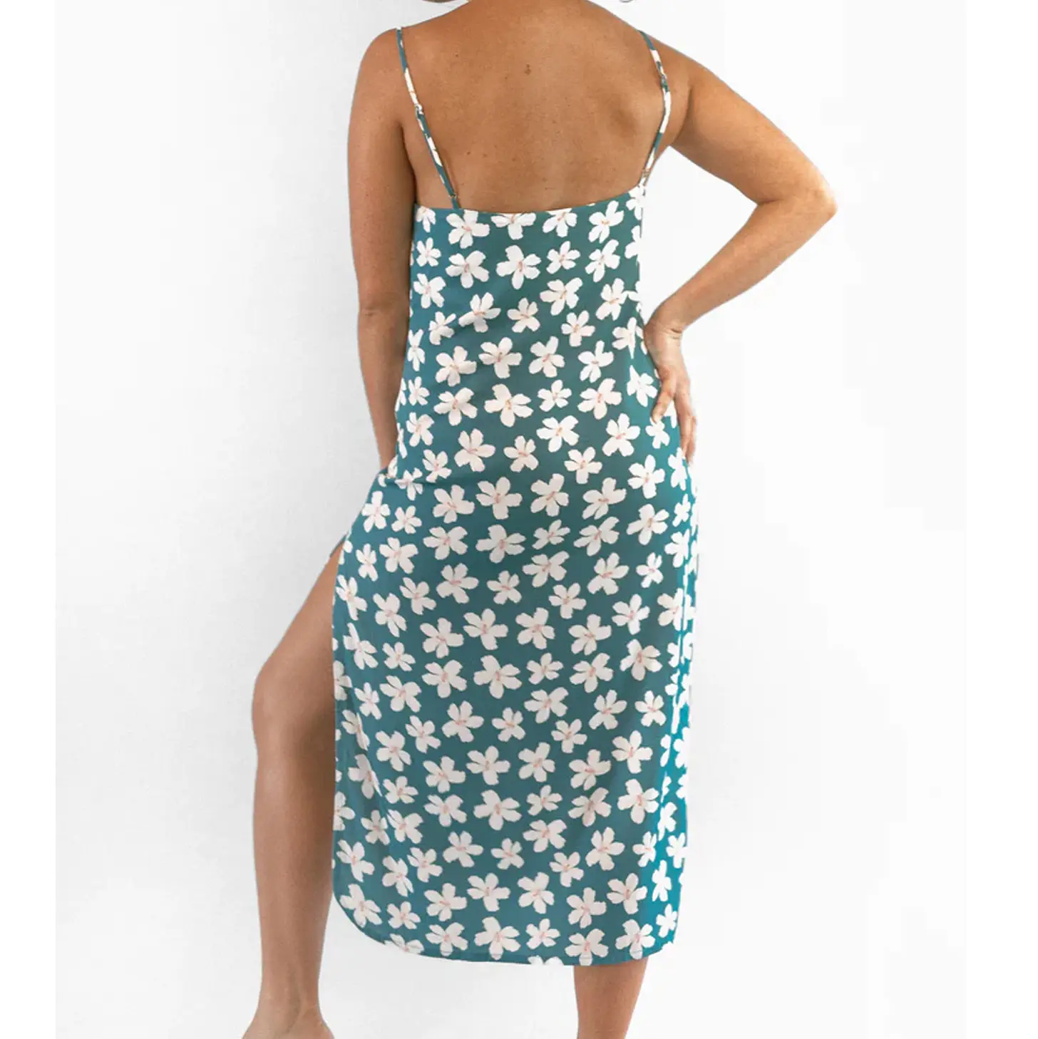 Vestido de verão feminino 2024 estampa floral com alça espaguete de gola V midi maxi