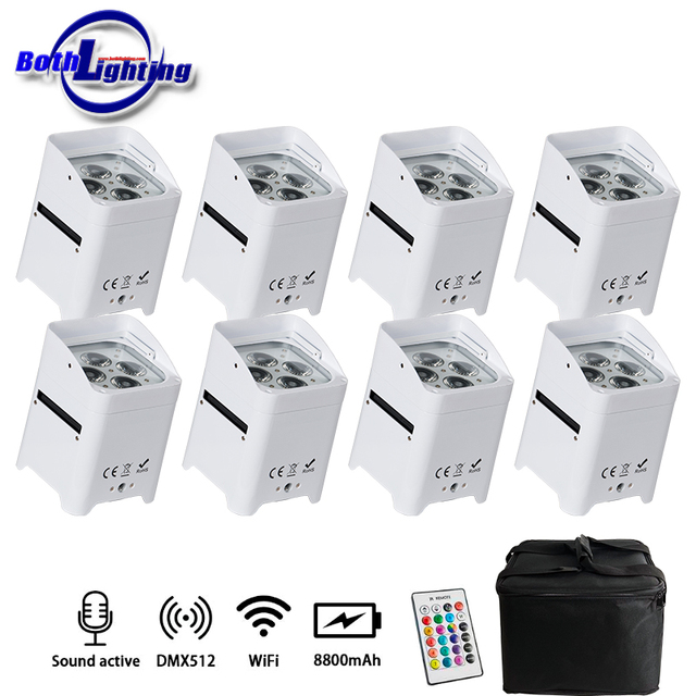 Both Lighting Smart DJ S4 4pcs with Bags White LED Uplight Battery Wireless DMX 4x18w RGBWA UV APP IR Remote Wedding Party Event