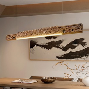 โคมไฟระย้าไม้แกะสลักทรงยาวสไตล์วบิซาบิ สำหรับห้องน้ำชา ห้องรับประทานอาหาร และโฮมสเตย์ - Product Image 3