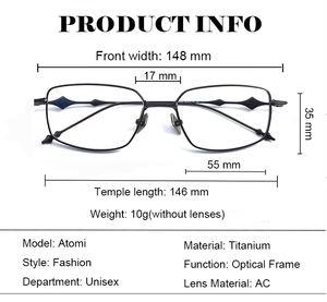 Marco de gafas de titanio con cara de diamante sólido ultraligero Atomi, modelo cuadrado Simple de gama alta, nuevo estilo elegante para gafas de miopía - Product Image 2