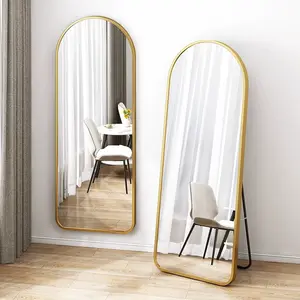 Nordic Home Decorative Large Arched Shape Gold Aluminum Alloy Frame Wall Full Standing Dressing Mirror