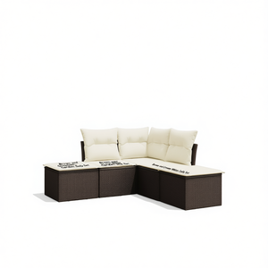 Ensemble de canapés de jardin extérieur marron et crème avec coussins en mousse haute densité, rotin PE imperméable, design contemporain - Product Image 1