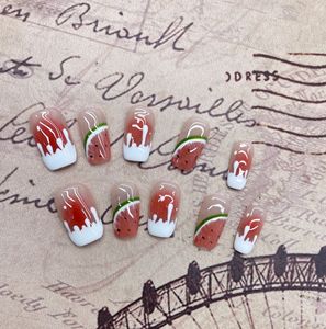 <span class=keywords><strong>Uñas</strong></span> Postizas Cortas Pintadas a Mano con Diseño de Sandía Dulce, Verano, Piel Clara, <span class=keywords><strong>para</strong></span> Estudiantes - Product Image 6