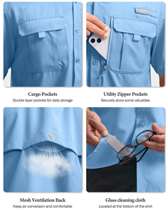 Logotipo personalizado en blanco para hombres Upf 50 botón abajo arriba camisas de pesca azul real trabajo protección Uv camisa de pesca de poliéster de manga corta - Product Image 2