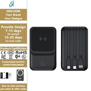 <span class=keywords><strong>Batterie</strong></span> externe magnétique ultra-rapide et puissante 10000 mAh avec PD 15W, double USB Type-C et câble intégré, idéale pour les voyages sans fil - Product Image 1